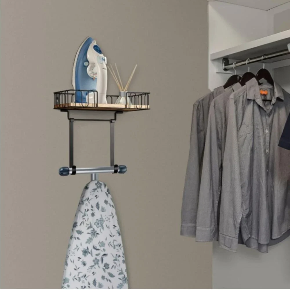 Amazon NIB Ironing Board Shelf Organizer in Black and Natural Wood